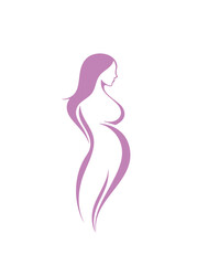 Pregnant woman side view silhouette line vector