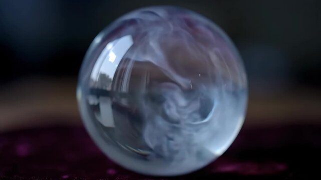 Ethereal White Smoke Swirls Mysteriously Inside a Magical Crystal Ball on a Velvet Cloth