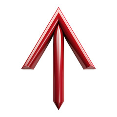 Glossy red upward arrow isolated on transparent background