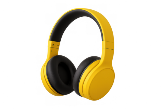 Yellow wireless headphones providing listening experience, enjoying music and audio, portable sound technology