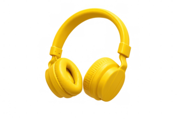 Yellow wireless over-ear stereo headphones for listening to music, podcasts, or audiobooks, featuring a transparent background