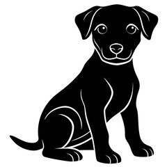 Cute black silhouette of a sitting puppy dog with big eyes and a happy expression