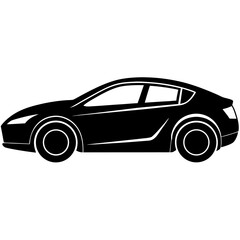 Sleek black silhouette of a modern sedan car viewed from the side on a white background