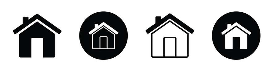 Clean house icons simple vector set. logo sign symbol set. web home button icon, house icon in circle, main page navigation symbol for app and website, vector illustration.