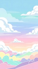 Pastel Pixel Art Landscape with Clouds and Sky.