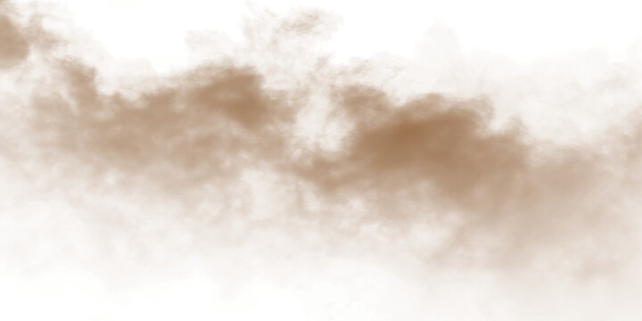 Dust sand soil smoke cloud particles isolated on transparent white background. Brown sandstorm smog sand dust explosion rising. Design elements for Compositing, covering, overlay, PNG