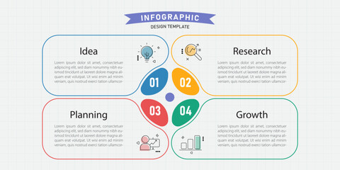 Infographic template. 4 Step timeline journey, Flat simple infographics design template. presentation graph. Business concept with numbers 4 options or steps vector illustration.
