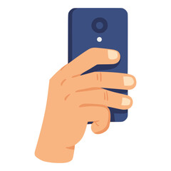 Hand taking picture with smart phone flat color vector illustration template design
