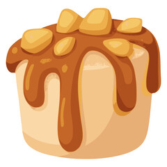 cake with chocolate cream and nut topping flat color vector illustration template design