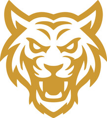 Tiger head, Stylized gold tiger emblem suitable for branding, logos, and promotional materials representing strength and agility.