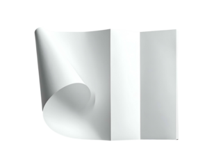 A white sheet of paper, folded in thirds, with a curled corner