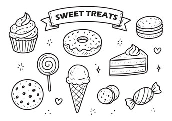 Hand-Drawn Line Art Sweet Treats Collection