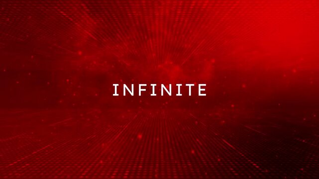 "INFINITE" text on dark red abstract digital background with radiating lines, futuristic concept