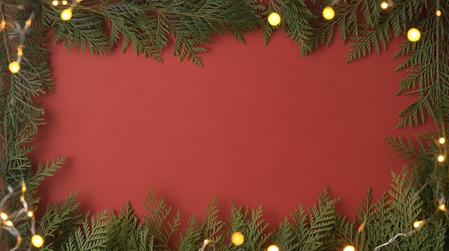 Festive christmas frame with twinkling lights and copy space