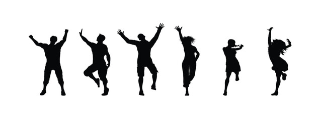 Happy dancing people.
Collection of diverse male silhouettes engaged in various dynamic poses. vector illustration.