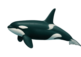 Isolated Orca or Killer Whale Swimming Calmly in Open Water, Powerful Marine Animal