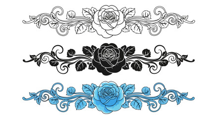 Set of three floral dividers isolated on white background