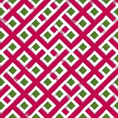 Abstract geometric background showcases interlaced red and white lines forming a pattern with green squares in a three dimensional style.