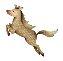 飛び跳ねる黒馬　手描き色鉛筆画