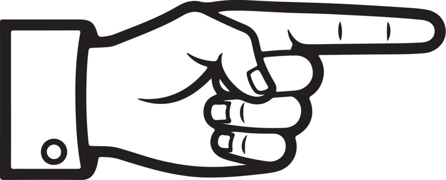 Black and white hand pointing to the right with a suit cuff finger direction also transparent background