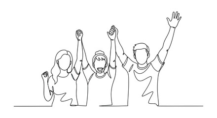 Continuous line drawing of group of people celebrating isolated on white background