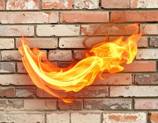 Flame superimposed on a brick wall