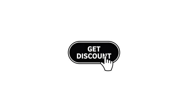Get Discount Button Click Animation : Smooth UI motion graphic showing interactive discount button press effect on white background