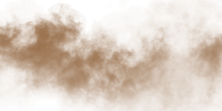 Dust sand soil smoke cloud particles isolated on transparent white background. Brown sandstorm smog sand dust explosion rising. Design elements for Compositing, covering, overlay, PNG