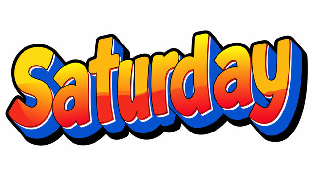 A vibrant and playful illustration of the word saturday in a bold, cartoonish font, , perfect for adding a fun touch to any project or design