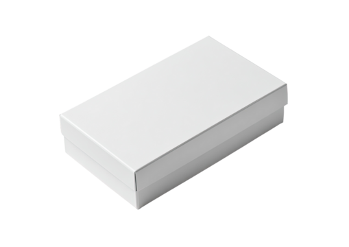 A plain white rectangular box, viewed from above, isolated on a solid black background