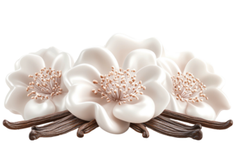 Creamy flowers atop vanilla beans, delicate and elegant