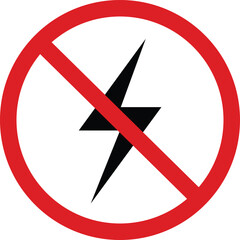 Fototapeta premium No electricity icon The prohibition sign set features red circle vector icons for no smoking and no entry stop warnings on a white background, clearly illustrating forbidden danger and safety rules
