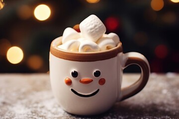Snowman marshmallow mug christmas chocolate.