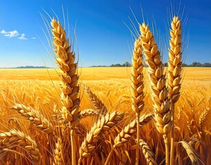 Golden wheat field under sunny sky (1)
