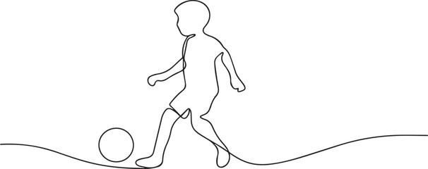 boy playing football one continuous line art, Vector illustration, One line art, Line art graphic style
