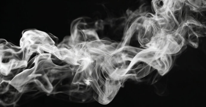Wisps of smoke curl upward from a dying fire, dissipating into the cool night air. The faint smoke trails create a peaceful, almost hypnotic effect. PNG background.