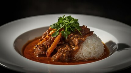 Massaman Curry with Beef and Steamed Rice