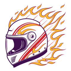 Vector art of helmet with flames around