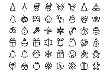 Minimal Line Art Christmas Icon Set with Festive Holiday Elements