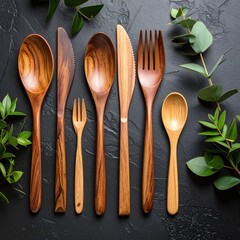 Wooden utensils on a textured surface