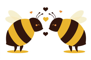 Cute  bees in love with hearts