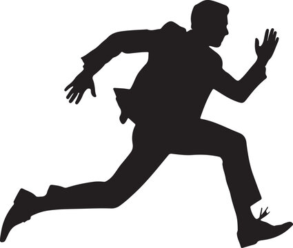 Silhouette of a man in a suit running on a white background Keywords: silhouette, man, running, suit, business, man, male, person, athletic, movement, action, speed, also transparent background