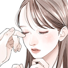 長いまつ毛に触れられている女性