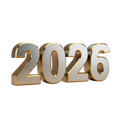 Golden 3d year 2026 number isolated on transparent background
