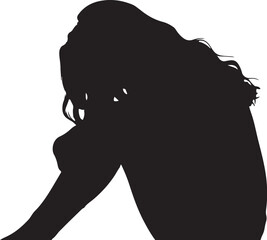 Silhouette of a woman sitting with her head down on a white background female upset also transparent background