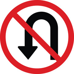 Red circle with diagonal line over black U-turn arrow pointing down traffic sign