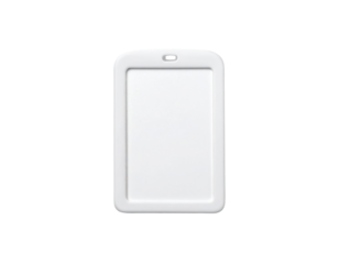 A plain white ID card holder designed to securely hold identification cards.