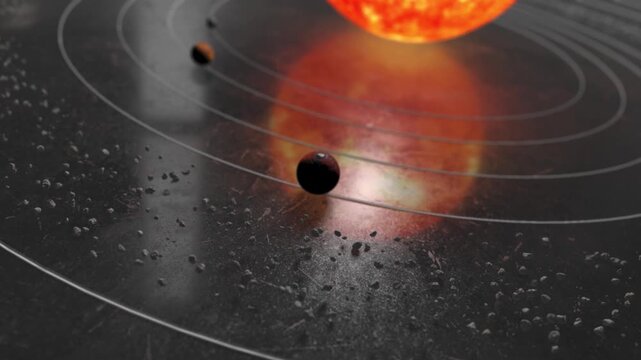 Solar System Model With Circular Orbits On Reflective Black Surface For Space Education