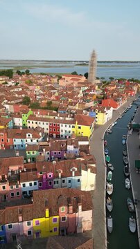 Burano Italy Colorful Houses Drone Footage