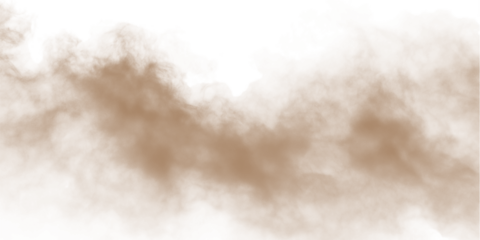 Dust sand soil smoke cloud particles isolated on transparent white background. Brown sandstorm smog sand dust explosion rising. Design elements for Compositing, covering, overlay, PNG